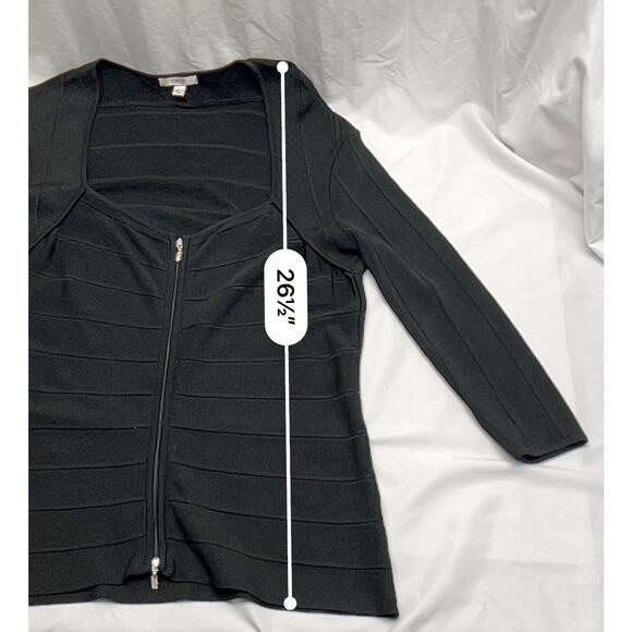 Cache Black Long Sleeve Zip Up Zip Down Sweetheart Neck Sweater Women's Large - Picture 11 of 11
